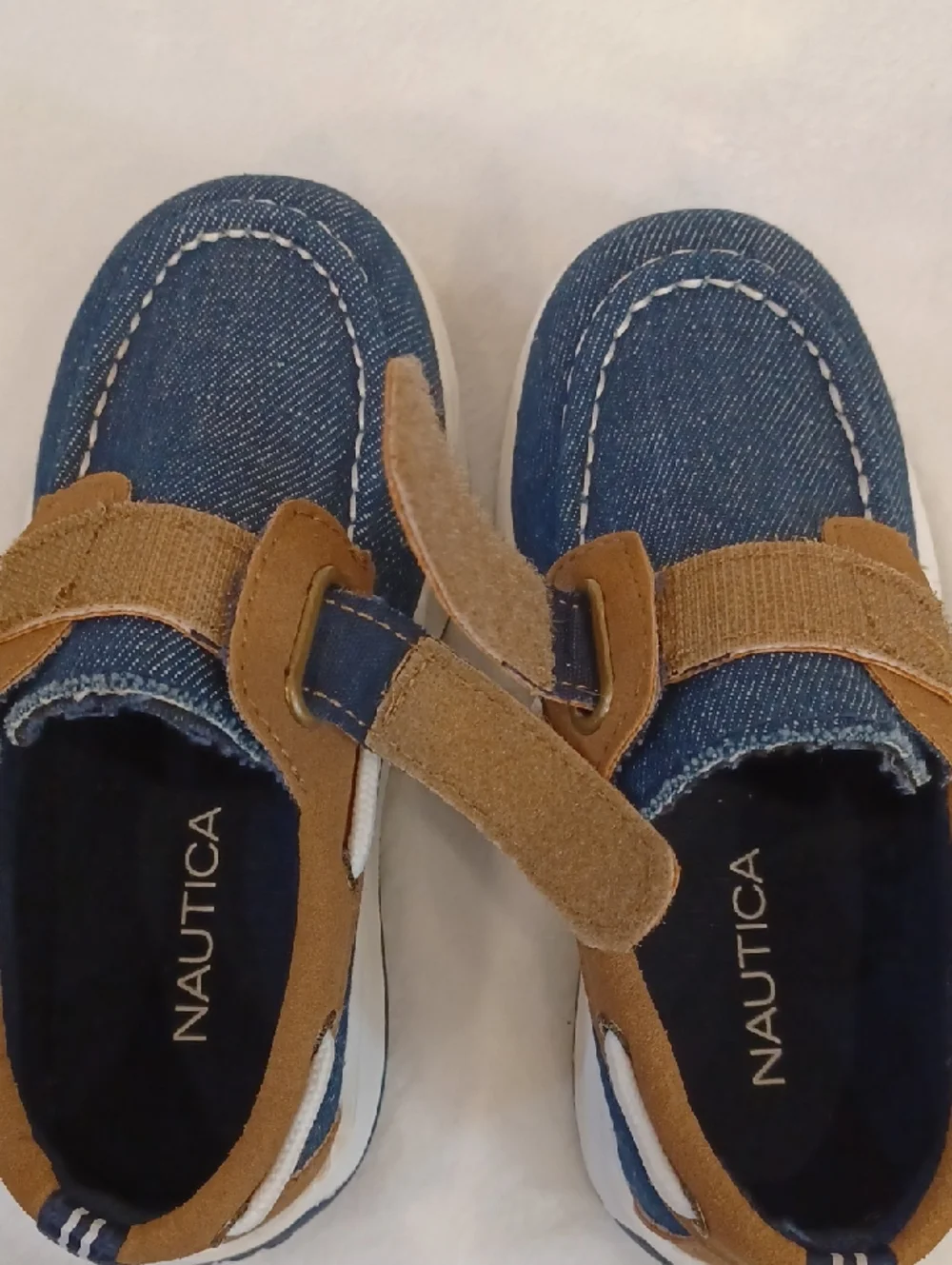 Nautica Kids Denim Moccasin Sneakers in Navy and Brown Sz 9 Toddler